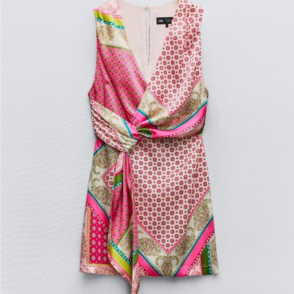 PATCHWORK PRINT DRESS GREEN ECRU ZARA